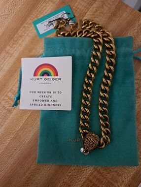 Kurt Geiger Gold-Tone Chunky Chain Necklace with Teal Pouch